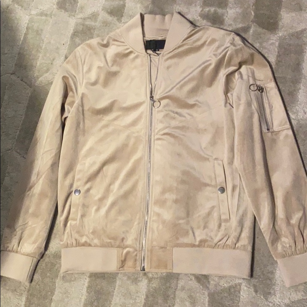 REASON brand tan suede bomber jacket